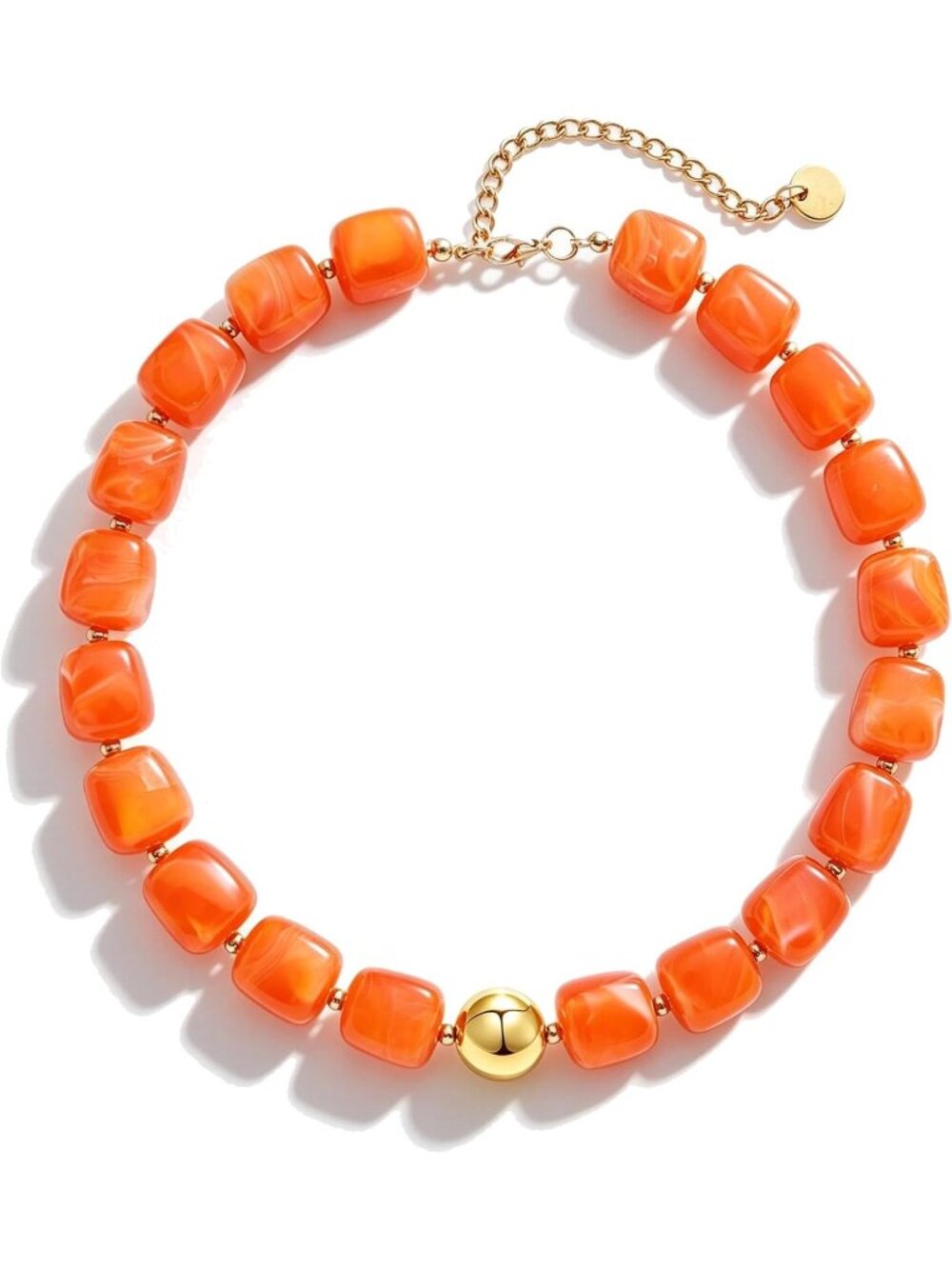 Women's Orange Acrylic Chunky Square Bead Choker Necklace Statement Jewelry
